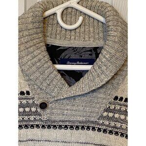 Tommy Bahama Mens L Patterned Cotton Blend Sweater With Shawl Collar & Button